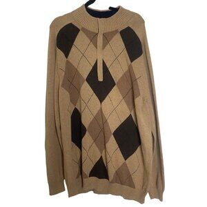 Cutter & Buck Argyle Sweater Mens 3XT‎ Brown Cotton Preppy Old Money Academia